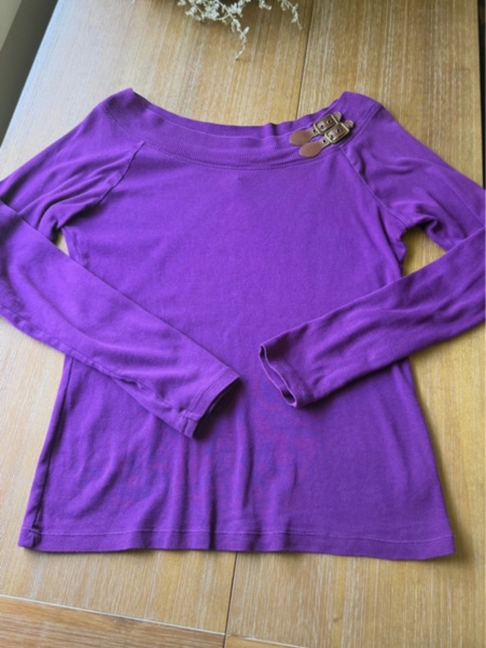 Lauren Ralph Lauren Purple Wide Boat Neck Buckle Shoulder Long Sleeve Top M